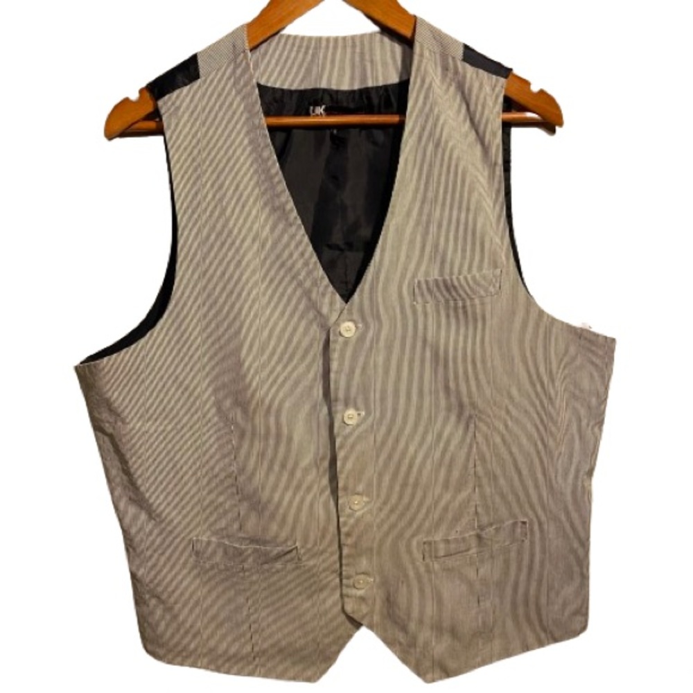 UK Style French Connection  Mens White Peacoat  Vest 4 Button Size L Casual